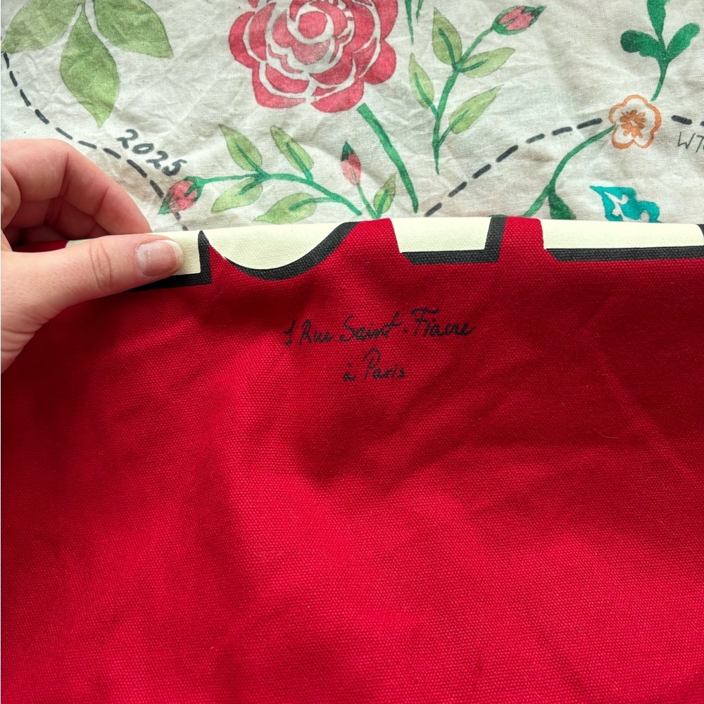 NEW Sezane LOVE Red Cotton French Tote Bag - Picture 4 of 5